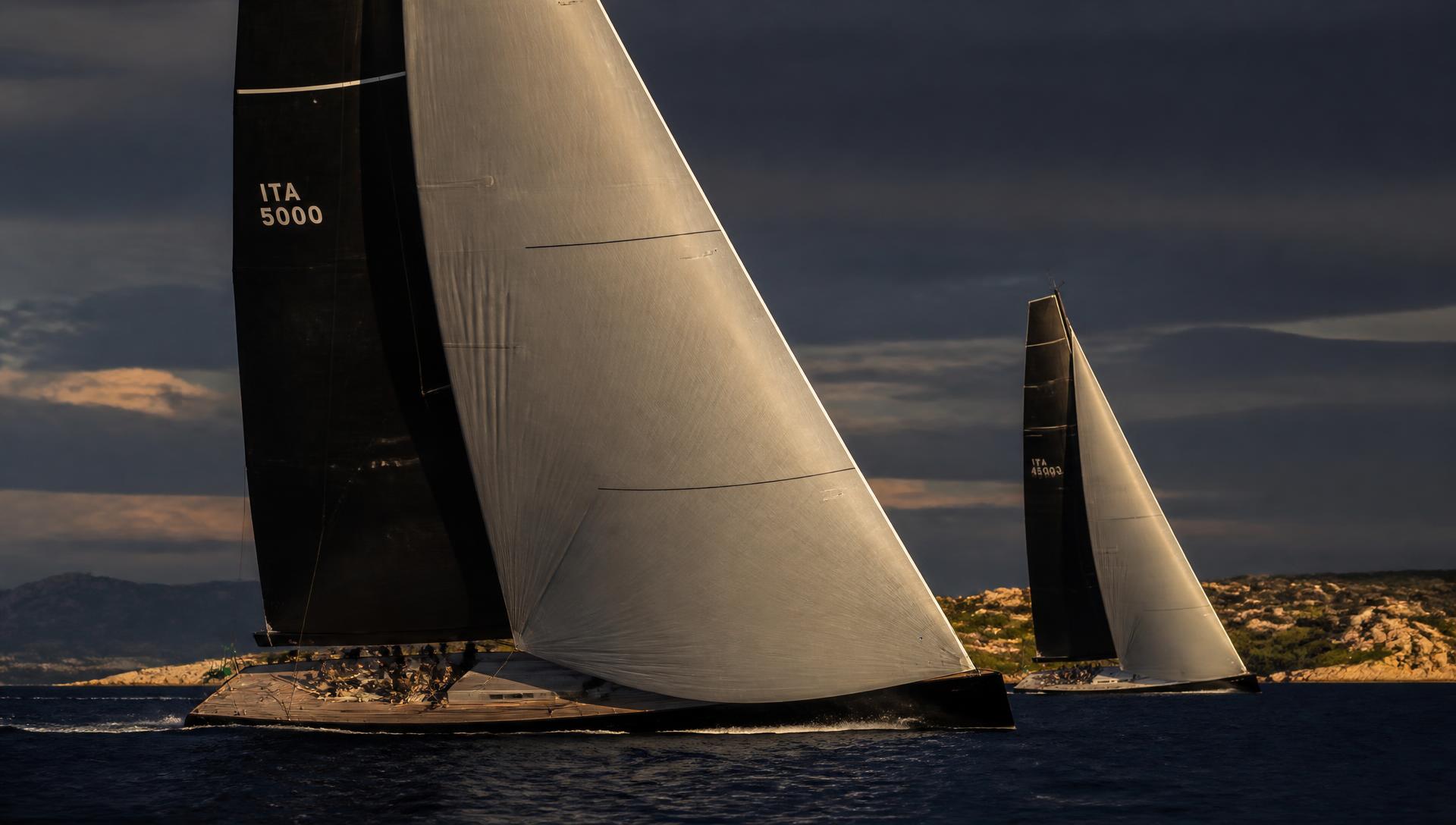 Maxi racing yachts under sail off Porto Cervo